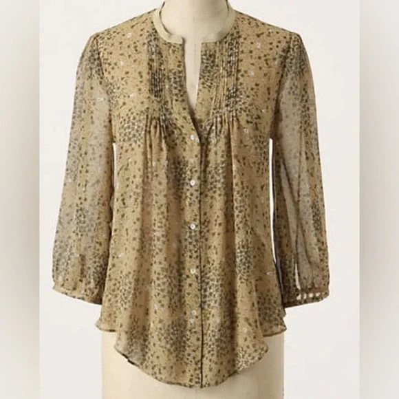 Anthropologie Fei Cavorting Flora Silk Blooms Floral Pintuck Button Top Blouse 6 - Picture 1 of 10